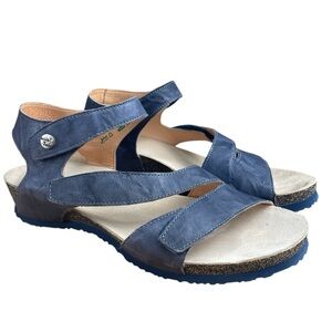 Think! Womens DUMIA Adjustable Straps Leather Sandal Blue/Indigo Size 40
